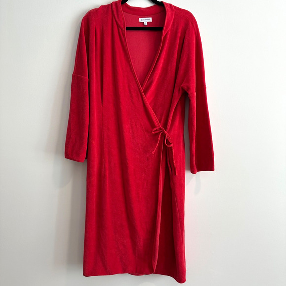 CuddleDown Tie Close Red Robe Size Small Long Sleeve French Terry Cotton Lounge - Picture 1 of 6